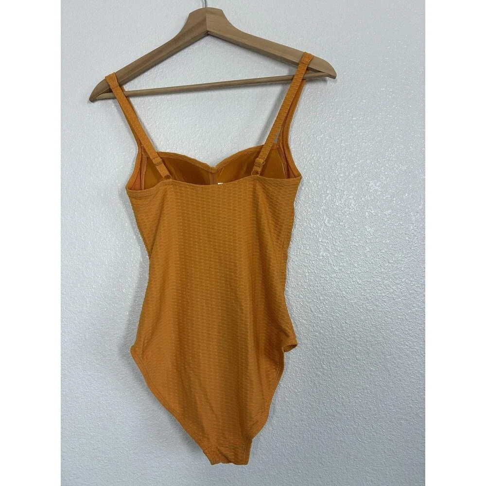 Nip Tuck Swim One Piece Swimsuit Womens 4 Orange Textured Ruched Tank Padded